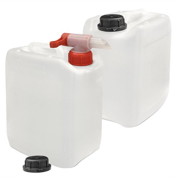 Plasteo® 2 Taniche Da 5 Litri Per L'acqua Da Campeggio + 1 Rubinetto Per Alimenti Senza Bpa Per La Gastronomia Commerciale Per Il Campeggio, La Roulotte E L'esterno-image