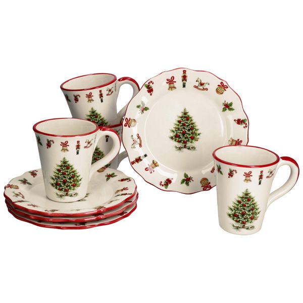 Maestro Natale 8 Pezzi Set Caffè In Ceramica 4 Pers. Piatto Tazza Caffè Natale-image