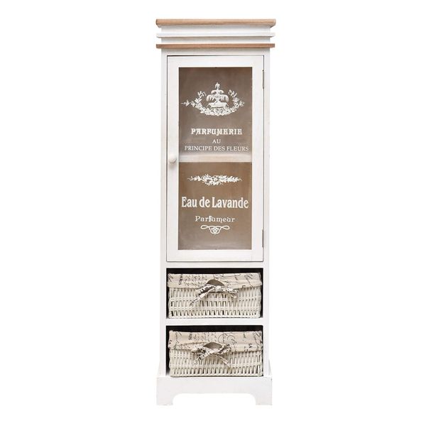 Rebecca Mobili Scaffale Con 2 Cassetti In Legno E Vimini, Bianco-image