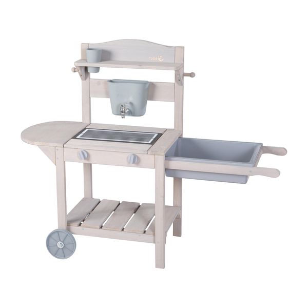 Roba Cucina Da Gioco Mobile Bbq Per Bambini In Legno - Cucina Da Gioco Con Rotelle E Vasca - Utilizzabile All'interno E All'esterno - Dai 18 Mesi - Grigio-image