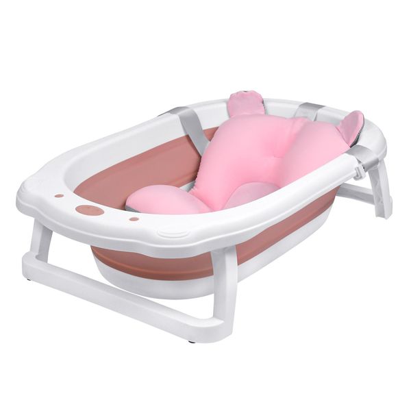 Yuenfong Vaschetta Da Bagno Pieghevole Per Bambini, Con Piedini Antiscivolo, Con Cuscino Per La Seduta Del Bagno, Vasca Salvaspazio Per Bambini E Neonati, Rosa + Cuscino Da Bagno-image