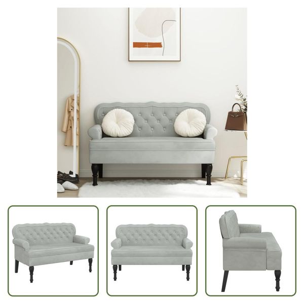 The Living Store Panca Con Schienale In Velluto Grigio Chiaro 119,5X64,5X75 Cm-image