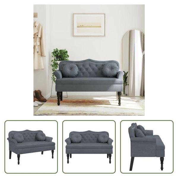 The Living Store Panca Con Cuscino In Velluto Grigio Scuro 120,5X65X75 Cm-image
