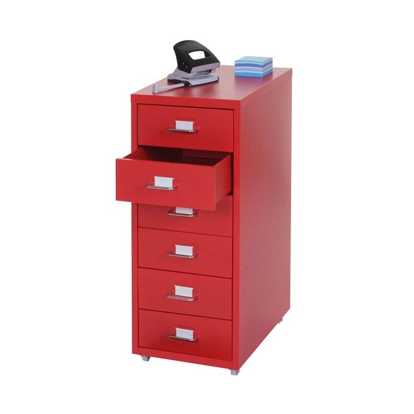 Rollcontainer Preston T851, Schubladenschrank Stahlschrank, 69X28X41Cm 6 Schubladen ~ Rot-image