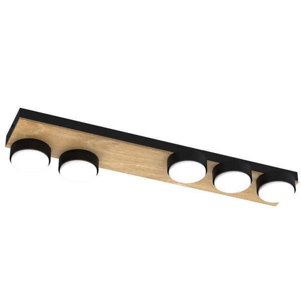 Spot A Soffitto 5 Punti Nero Rettangolare Con Elemento In Legno 5Xgx53 15W Sema Luminex-image
