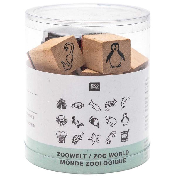 Rico Design Set Di Colori Acrilici Timbri In Legno Natura Mondo Zoologico-image