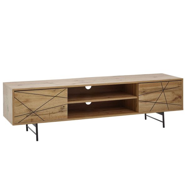 Tv-Board Kommode 160Cm MDF Eiche Dekor Design Lowboard Mit 2 TüRen & Ablage Fernsehschrank-image