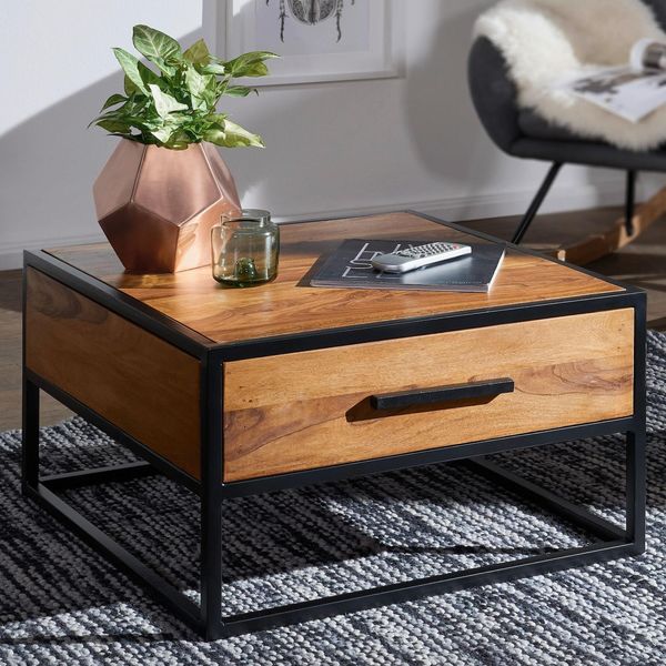 Couchtisch Finebuy Wohnzimmertisch Holz Massiv Sofatisch Tisch Schublade Braun-image