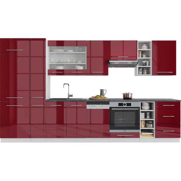 Vicco Cucina Componibile Fame-Line, 355 Cm , Pt Antracite, Bordeaux Lucido/Bianco/Bianco-image