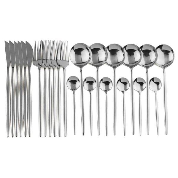 Set Di Posate In Acciaio Inox Da 24 Pezzi, Design Ecologico, Lavabile In Lavastoviglie , 24 Pezzi Argento-image