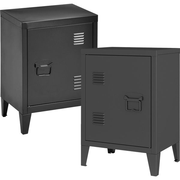 Comodino 'Inari' Set Di 2 Con Maniglia A Destra E A Sinistra In Acciaio 57 X 40 X 30 Cm Nero-image