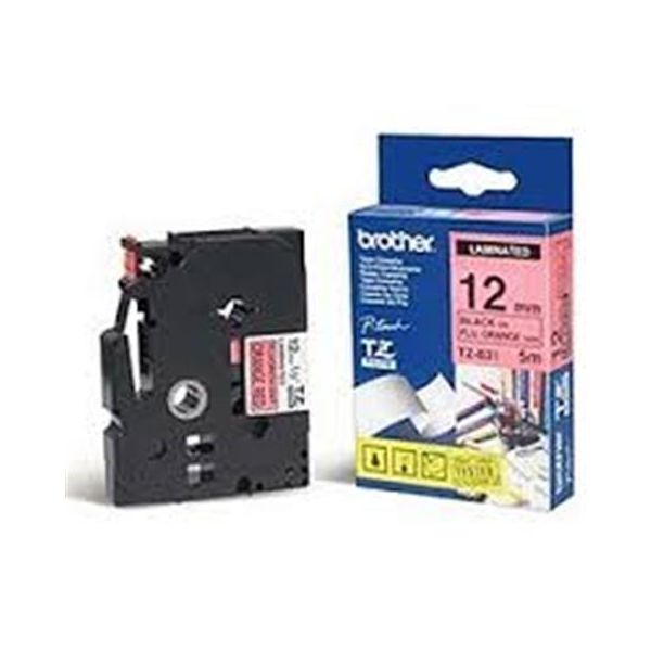 Brother Schriftbandkassette Tze Laminiert, 12Mm Breit, 5M Lang, Schwarz Auf Orange-image