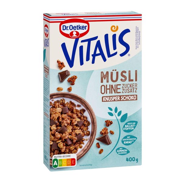 Oetker Vitalis Senza Zuccheri Aggiunti Muesli Croccante Al Cioccolato Confezione Da 400 G-image