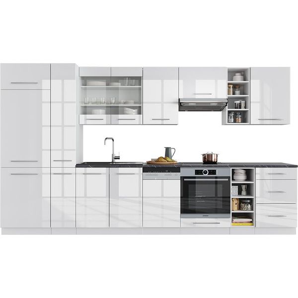 Vicco Cucina Componibile Fame-Line, 355 Cm , Pt Rovere, Bianco Lucido/Bianco/Bianco-image