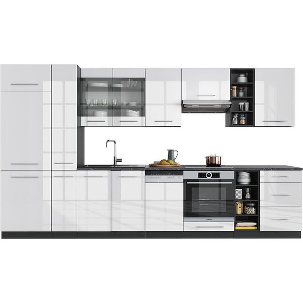 Vicco Cucina Componibile Fame-Line, 355 Cm , Pt Rovere, Bianco Lucido/Antracite/Antracite-image