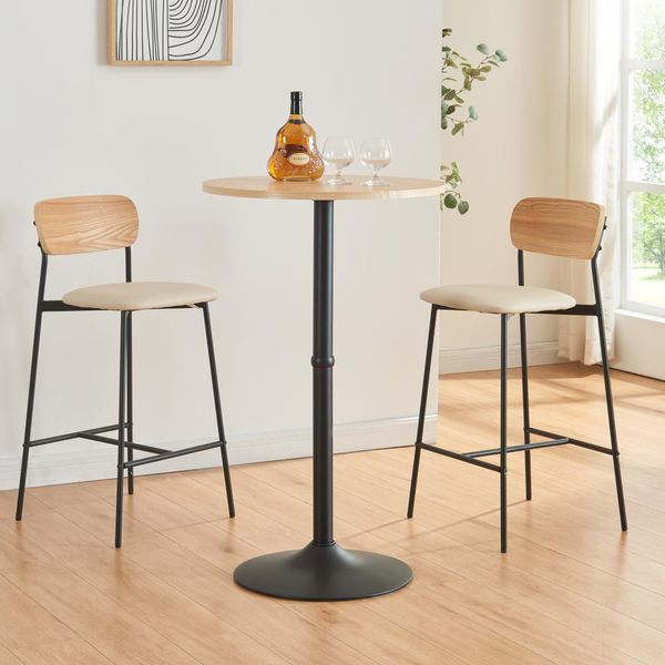 Tavolo Da Bar 'Vantaa' Alto Con Piano Rotondo 100X60 Cm In Rovere-image