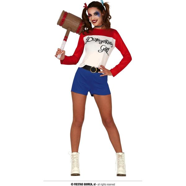 Supereroe Avventuriero Mr Smile Arlecchino Costume Halloween Divertente Rosso Blu Comico Avventura Personaggio Divertente Vacanze, Taglia: 36 - 38 (S) Colore: Rosso-image