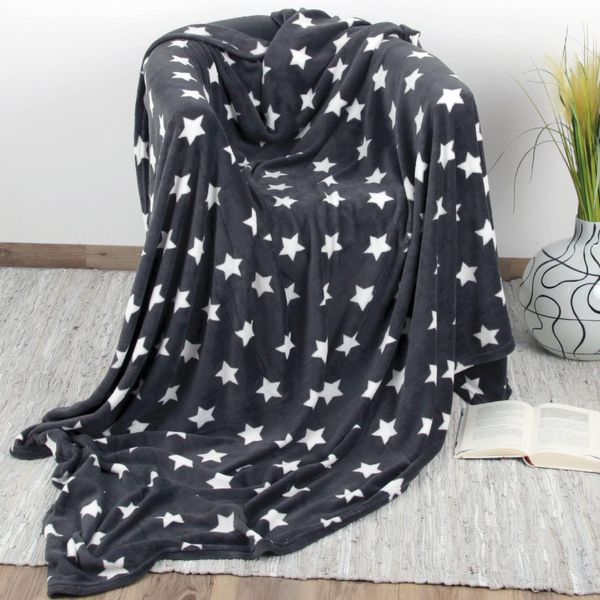 Xxl Coperta Soffice Coperta In Microfibra Con Motivo A Stelle, Grande Coperta Morbida Per Le Coccole, Coperta Soffice Per Il Divano-image
