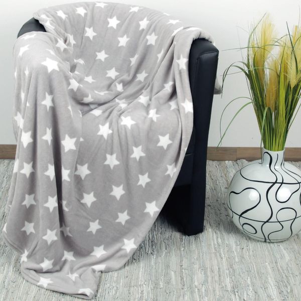 Xxl Coperta Soffice Coperta In Microfibra Con Motivo A Stelle, Grande Coperta Morbida Per Le Coccole, Coperta Soffice Per Il Divano-image