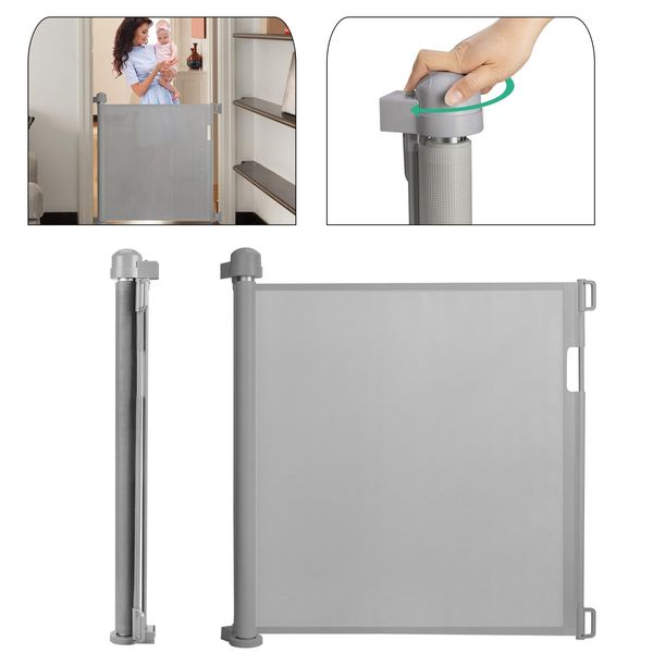 Va-Cerulean Cancelletto Per Scale Cancelletto Per Porte Estensibile 0-150 Cm Barriere Per Cani Cancelletto Retrattile Per Porte E Scale Per Bambini E Animali Domestici (Grigio, 150 Cm)-image