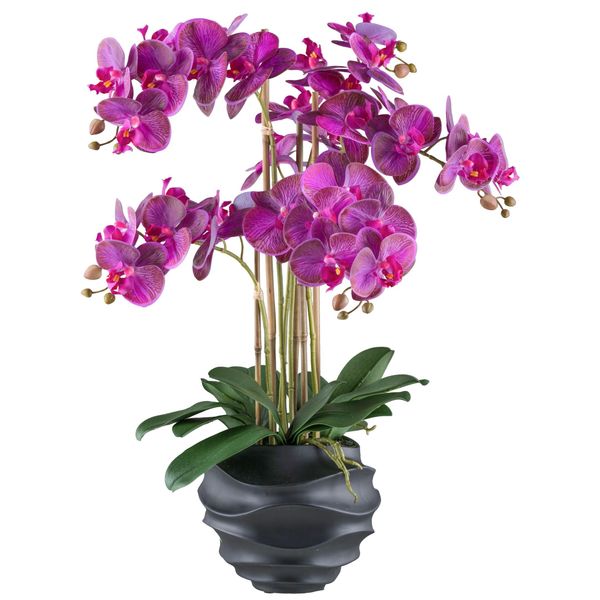 Orchidea Phalaenopsis 70 Cm Viola In Vaso Di Plastica Nero - Pianta Artificiale Realistica-image