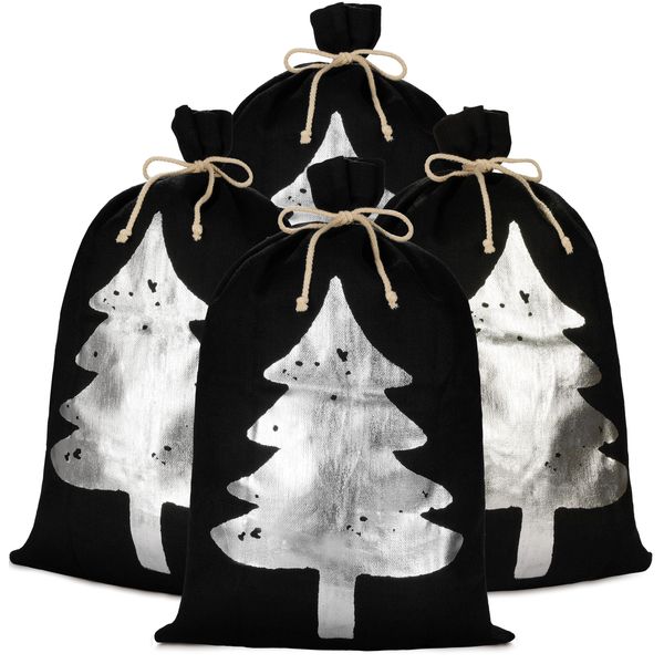 Brubaker Sacco Di Natale Nero Con Abete Argentato - 80 Cm Sacco Regalo Di Natale - Sacco Di Babbo Natale Sacco Di Iuta, 4 Pezzi-image