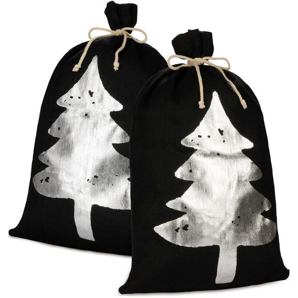 Brubaker Sacco Di Natale Nero Con Abete Argentato - 80 Cm Sacco Regalo Di Natale - Sacco Di Babbo Natale Sacco Di Iuta, 2 Pezzi-image