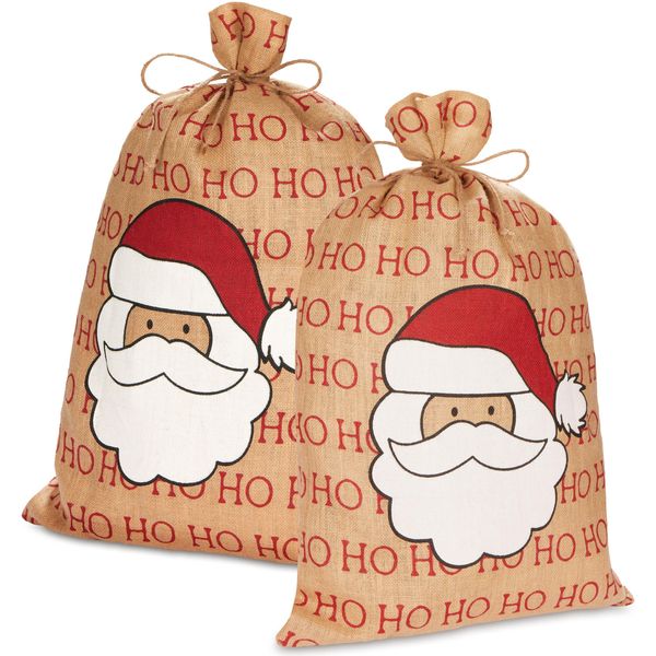 Brubaker Sacco Di Natale Babbo Natale Ho Ho Ho - 80 Cm Sacco Regalo Di Natale - Sacco Di Babbo Natale Sacco Di Iuta, 2 Pezzi-image