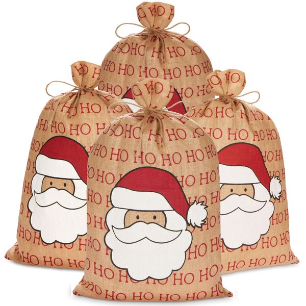 Brubaker Sacco Di Natale Babbo Natale Ho Ho Ho - 80 Cm Sacco Regalo Di Natale - Sacco Di Babbo Natale Sacco Di Iuta, 4 Pezzi-image