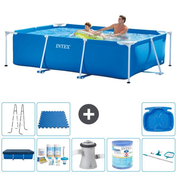 Piscina Intex Con Struttura Rettangolare - 260 X 160 X 65 Cm - Blu - Include Copertura - Kit Di Manutenzione - Pompa Filtro Per Piscina - Filtro - Kit Pulizia - Scaletta-image