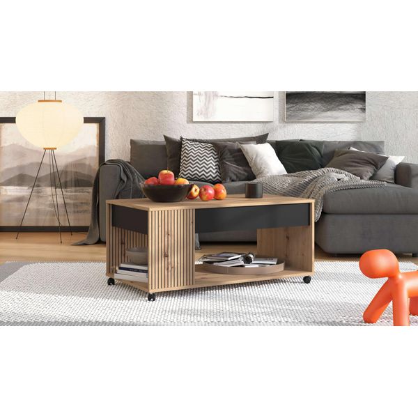 Couchtisch Home Affaire "Mayenne Kaffeetisch, 101 Cm, Rechteckig, Modern Design, Mit Rollen", Braun (Artisan Eiche, Artisan Eiche), B:101Cm H:46Cm T:55Cm, Tische, Couchtisch, Mit Schublade, Mit Dekorativen Schwarzen Streifen, In Artisan Eiche-image
