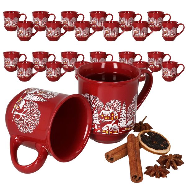 Set Di 36 Tazze Da Vin Brulé Da 0,2 Litri Rosso Paesaggio Natalizio In Ceramica, Calibrate-image