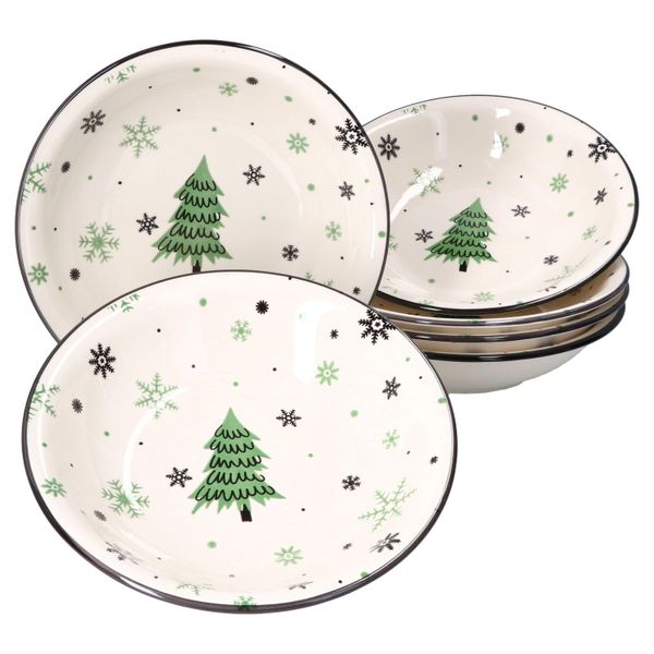Set Di 6 Alberi Di Natale Piatto Di Minestra 450Ml Piatto Di Pasta Ciotola Di Natale-image