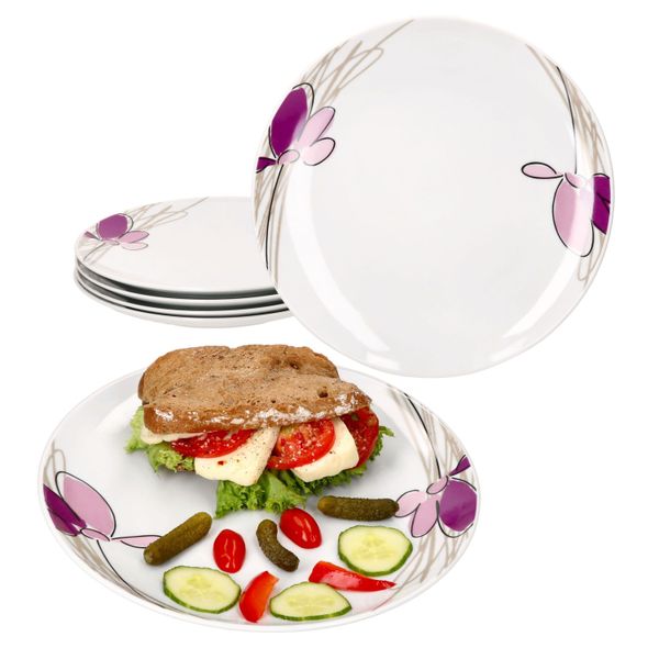 6X Viola Piatto Da Pranzo Ø27,2Cm Porcellana 6 Persone Piatto Grande Piatto Da Pranzo Fiori-image