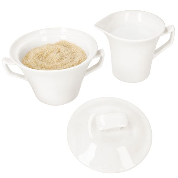Set Di 2 Pezzi Lattiera E Zuccheriera Ivory + Coperchio Brocca In Porcellana Bianca-image