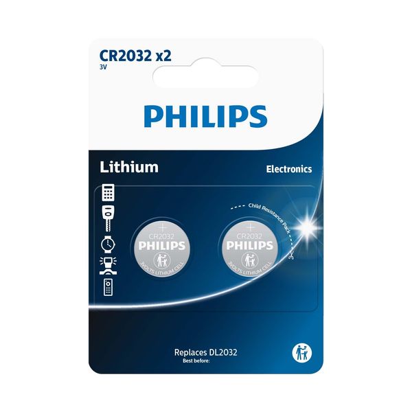Philips 1X2 Pile A Bottone Al Litio CR2032 - Batteria - CR2032-image