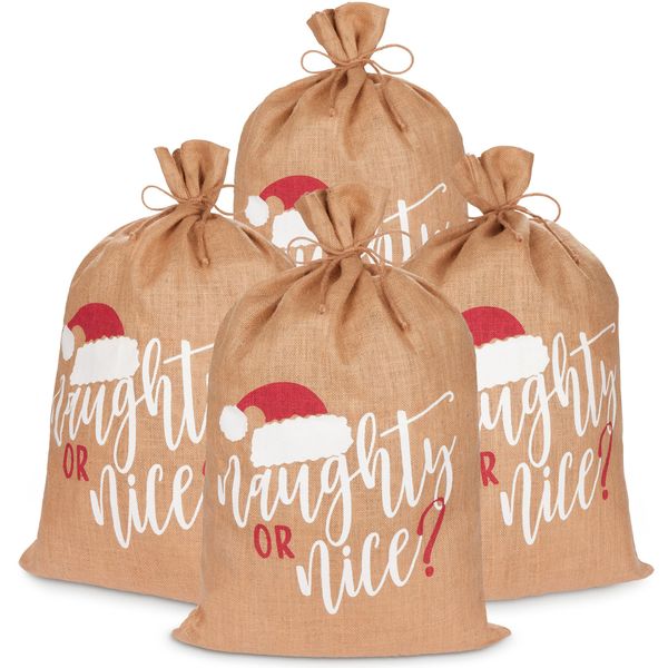 Sacco Di Natale Brubaker Birichino O Simpatico - Sacco Regalo Di Natale Da 80 Cm - Sacco Di Iuta Per Babbo Natale, 4 Pezzi-image