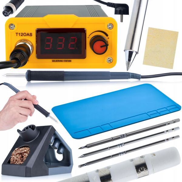 Rosfix Stazione Di Saldatura Set T12OAS – 75 W, 200 – 450 °C, Punte T12 (Il, B, BC4) + Tappetino In Silicone 200×300 Mm | Riscaldamento Rapido <8 S-image