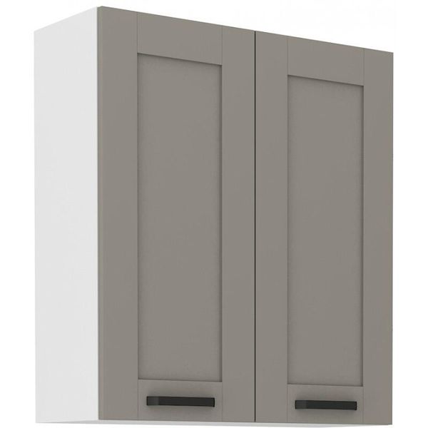 Armadietto Superiore Alto Laili - Larghezza 80 Cm, Grigio Chiaro / Bianco-image
