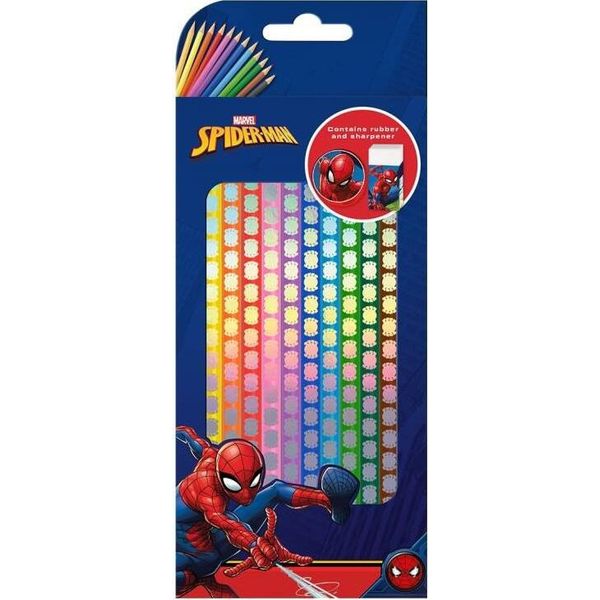 Pastelli Spiderman 12 Colori + Gomma + Temperino MV15958-image