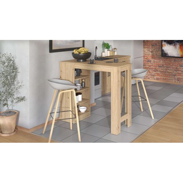 Bartisch Home Affaire "Valence, 120X50X150 Cm, KüChentisch, Bartresen, Stehtisch, Bartheke", Braun (Artisan Eiche, Artisan Eiche), B:120Cm H:105Cm T:50Cm, Tische, Bartisch, Mit 4 RegalfäChern, Eiche-Optik Oder Weiß, Stilvoll Und Zeitloser-image