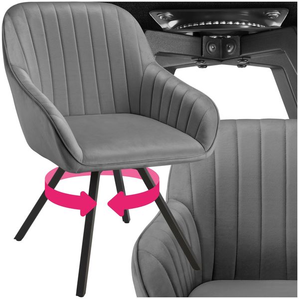 Tectake® Drehbarer Armlehnstuhl , Gepolstert, In Samtoptik, 360° Drehbar, Schlanke Stahlbeine, 58 X 58 X 82 Cm-image