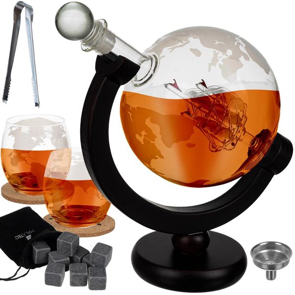Set Da Whisky Accessori Globus Decanter Da Whisky Bicchieri Da Whisky Cubetto Di Ghiaccio In Pietra 850 Ml 22553-image