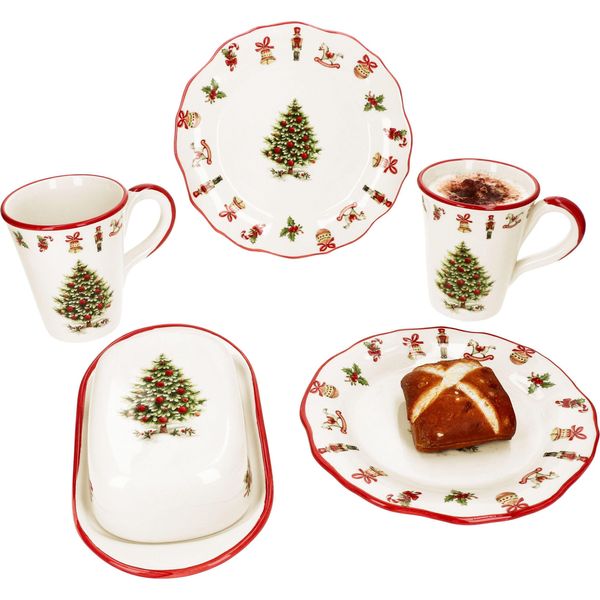 Maestro Natale 5Pc Set Colazione 2 Pers Burro Piatto Tazza Natale-image