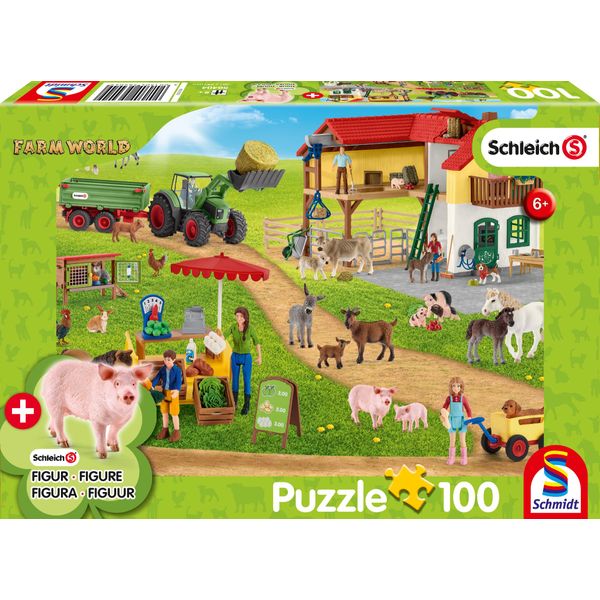 Schmidt Puzzle Schleich Fattoria Con Stalla 100 Pezzi + Figura Schleich-image