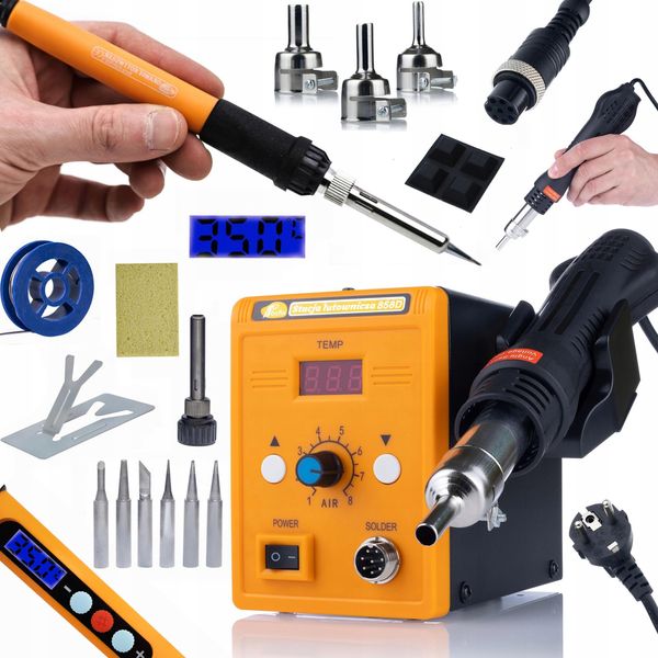 Stazione Di Spruzzatura Ad Aria Calda Rosfix 858D + 3 Ugelli + Set 11In1 Saldatore Di Precisione Con Lcd Rosfix Orange Rottweiler Electric S-image