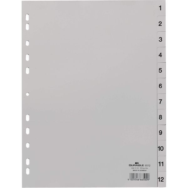 Durable Divisorio A4 In Pp 12 Tasti 1-12 Con Cavalierini Prestampati , Grigio, 651210-image