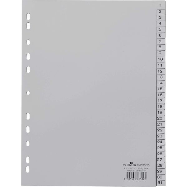 Durable Divisorio A4 In Pp 31 Tasti 1-31 Cavalierini Prestampati , Grigio, 652310-image