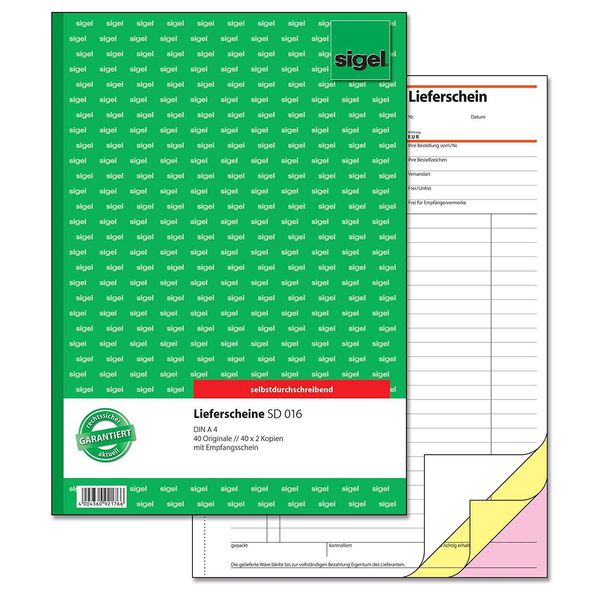 Sigel Formularbuch "Lieferschein Mit Empfangsschein"", A4, Sd - FüR Den Markt: D (SD016)"-image