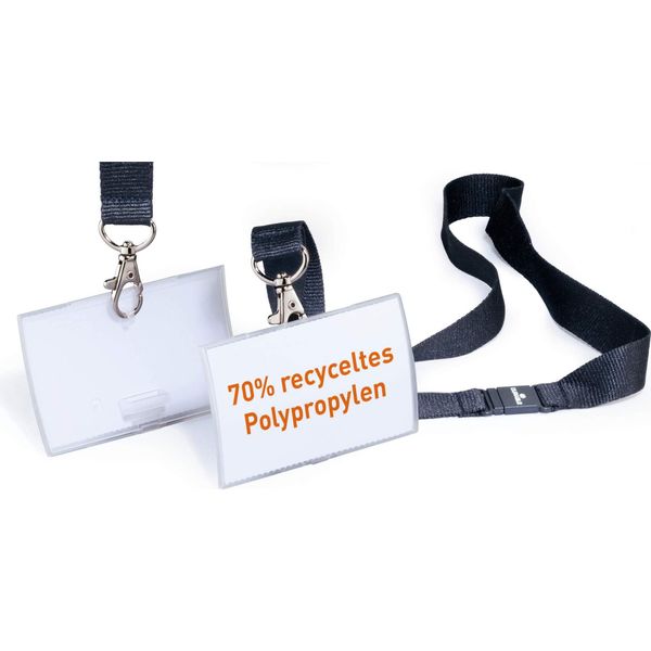 Durable Portanome Click Fold 54X90 Mm In Pp Con Cordoncino In Tessuto 20, 10 Pezzi, Trasparente, 821719-image